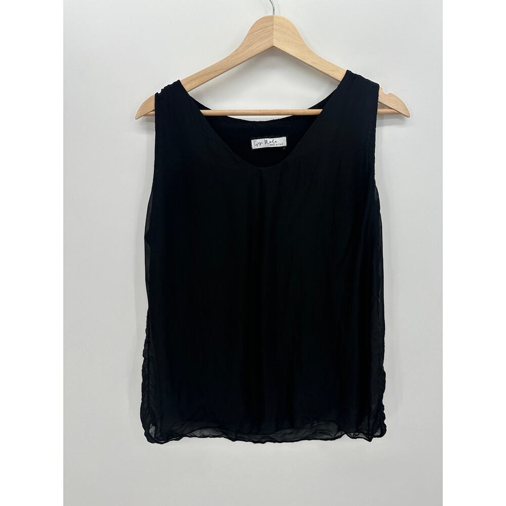 Gigi Moda Womens Black Tank Silk Size Large Lined Minimal Made in Italy